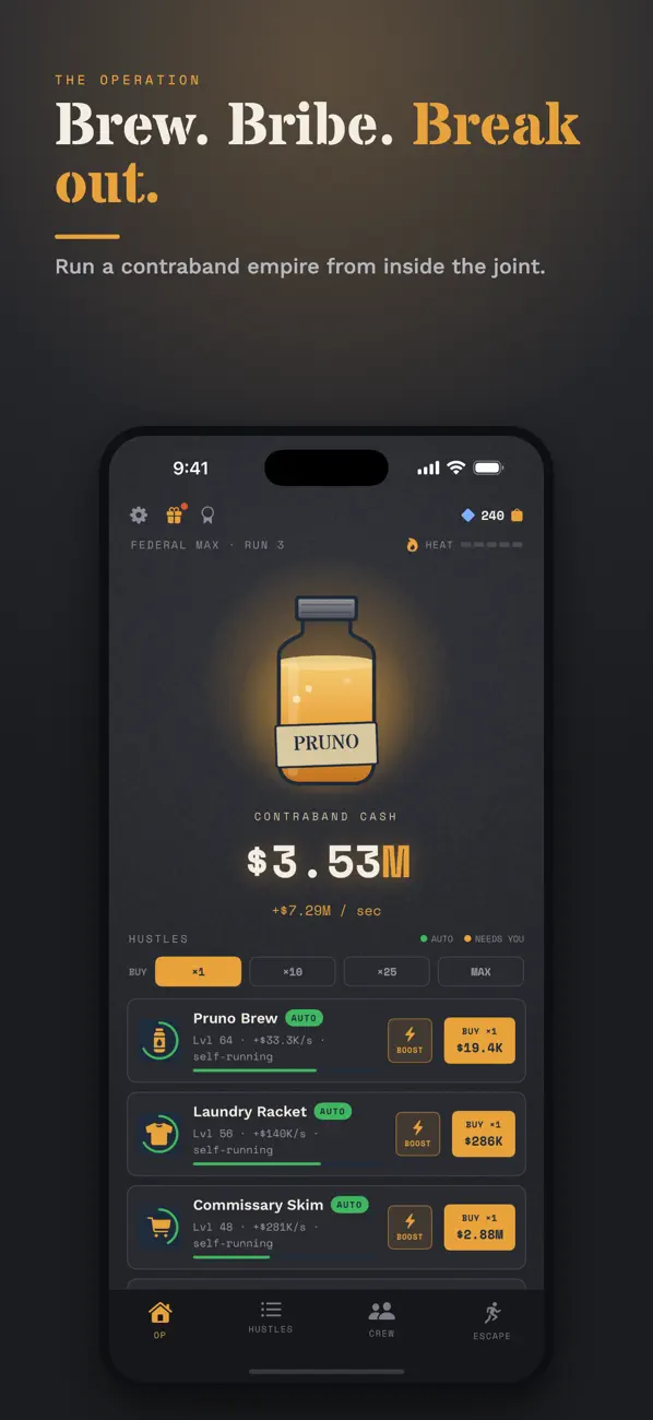 Pruno idle crime game: run a contraband operation from your cell