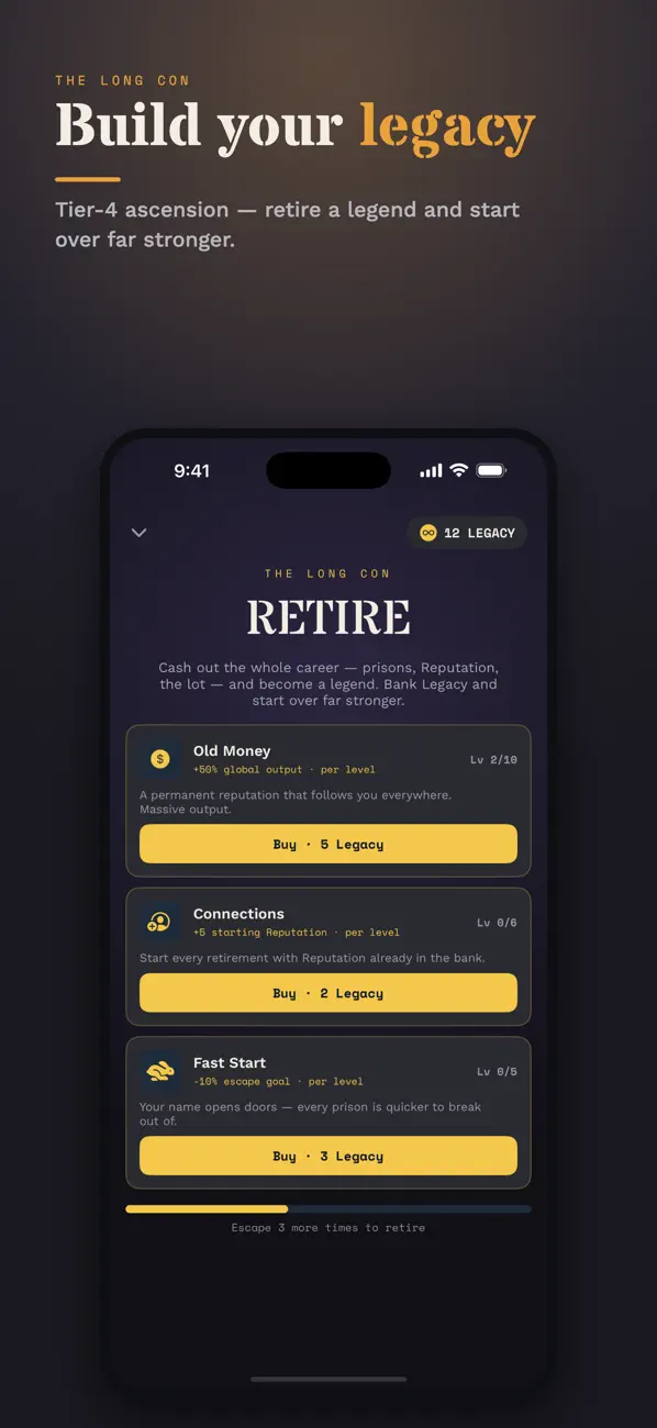Legacy perks: retire a legend with permanent bonuses